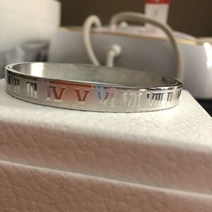 Stainless Steel Roman Numeral Cuff Bangle Bracelet